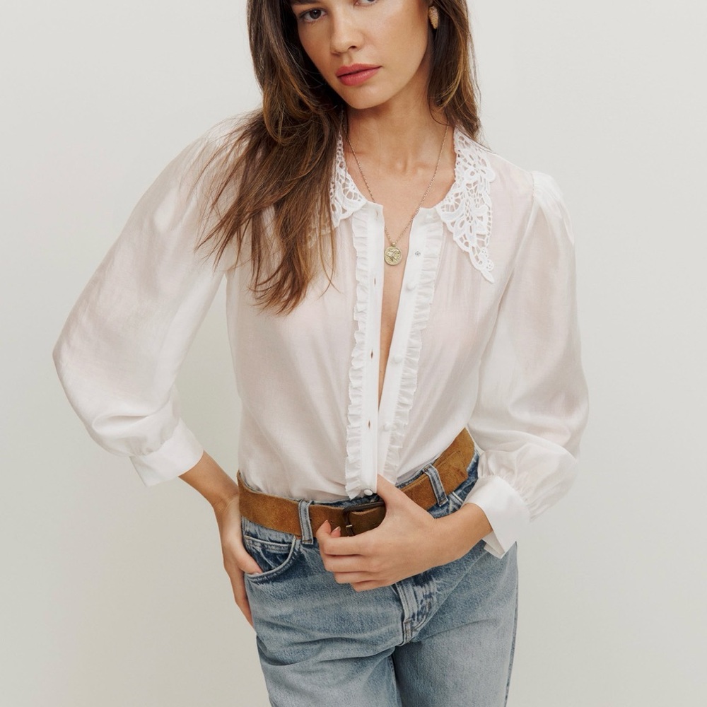 Reformation Lace Indy Ruffle Top White Size 4